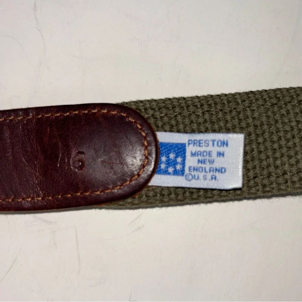 PRESTON New England Belt Men’s Sz 46 Bass Fish Blue Brown Leather Nautical Ocean